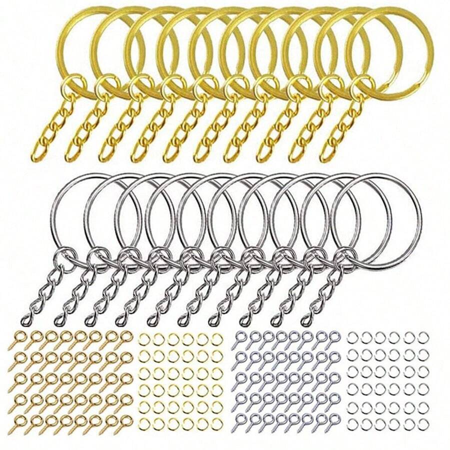 220pcs/Set 3 Colors DIY Metal Keychains With Split Ring Link Silver Gold Color Pendants Holder Rings DIY Key Chains Jewelry Making ,A Set For Making Mobile Phone Chains