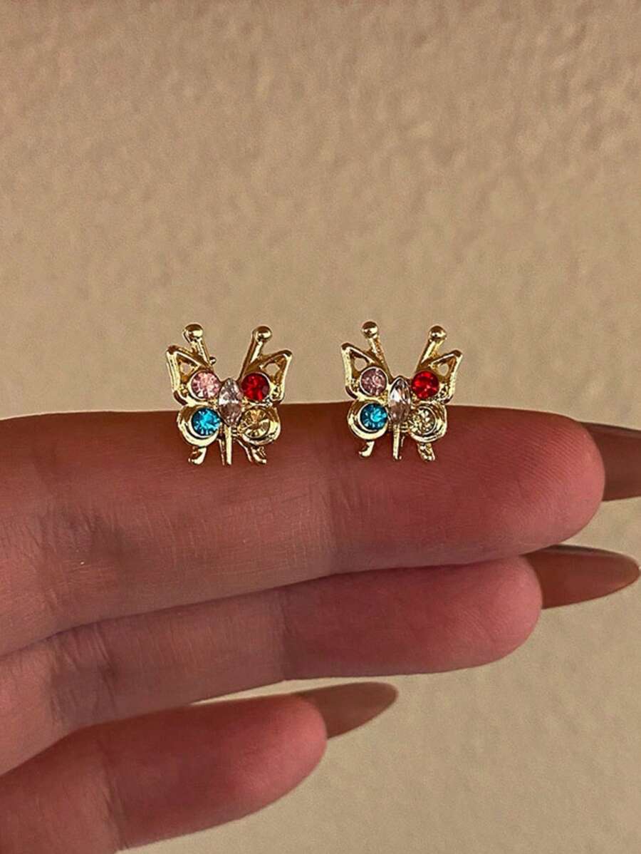 1 par de pendientes de botón mini con diseño de insecto adorable, pendientes de circonita cúbica colorida de nueva para el verano