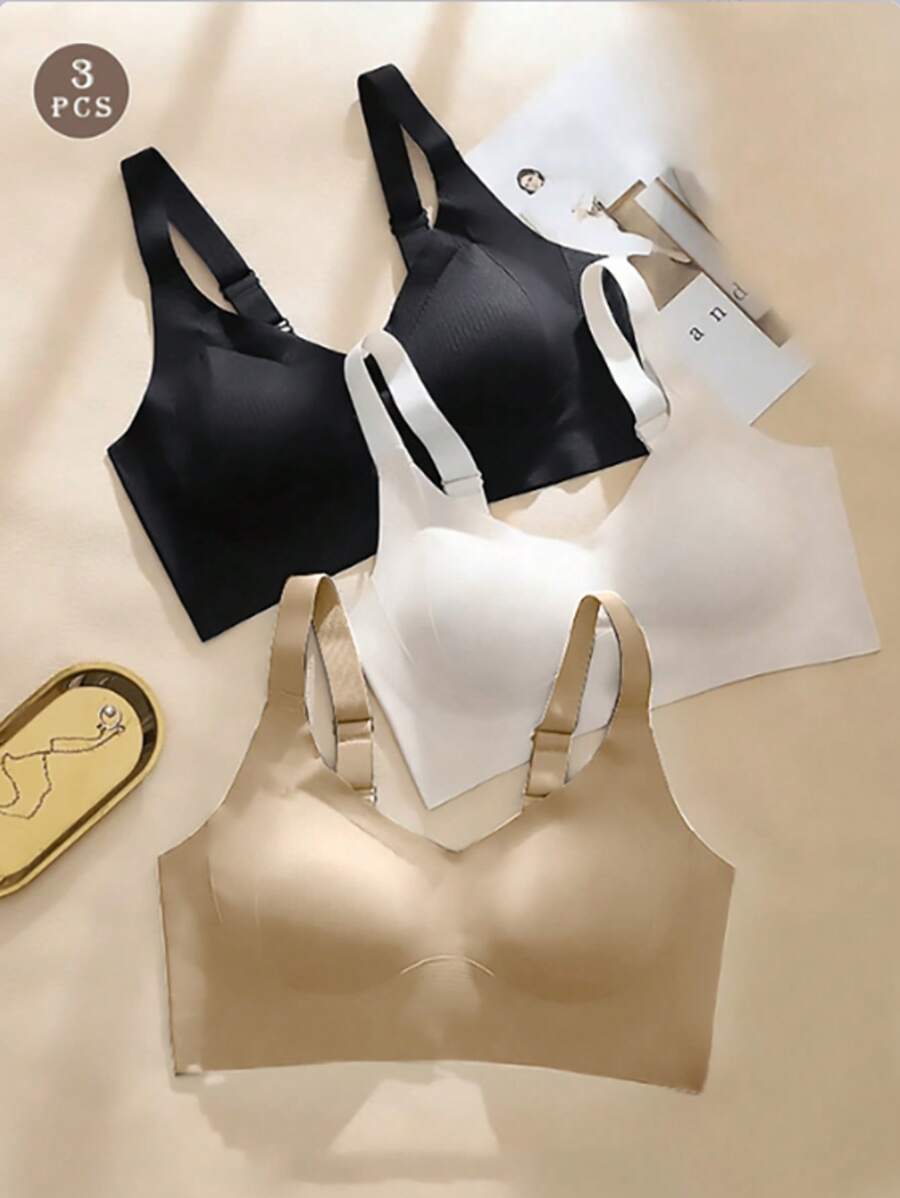 3pcs Uplift & Enhance Full Coverage Wireless Bra, Adjust & Minimize Side Bulge, Seamless Undergarment For Plus Size Women