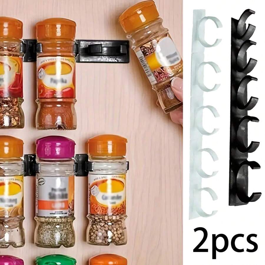 2 Stück platzsparende Gewürzglas Aufbewahrungsclips, wandmontierte Kunststoffclips, geeignet für Küchenschranktüren, sichere Gewürzflaschenhalter mit einfachem Zugriff und sichtbarem Design, Gewürzregal