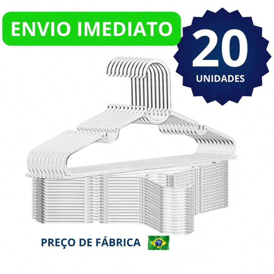 KIT 20 CABIDES CRISTAL Adulto Acrílico Transparente Cabide Reforçado Atacado Organizar Roupas