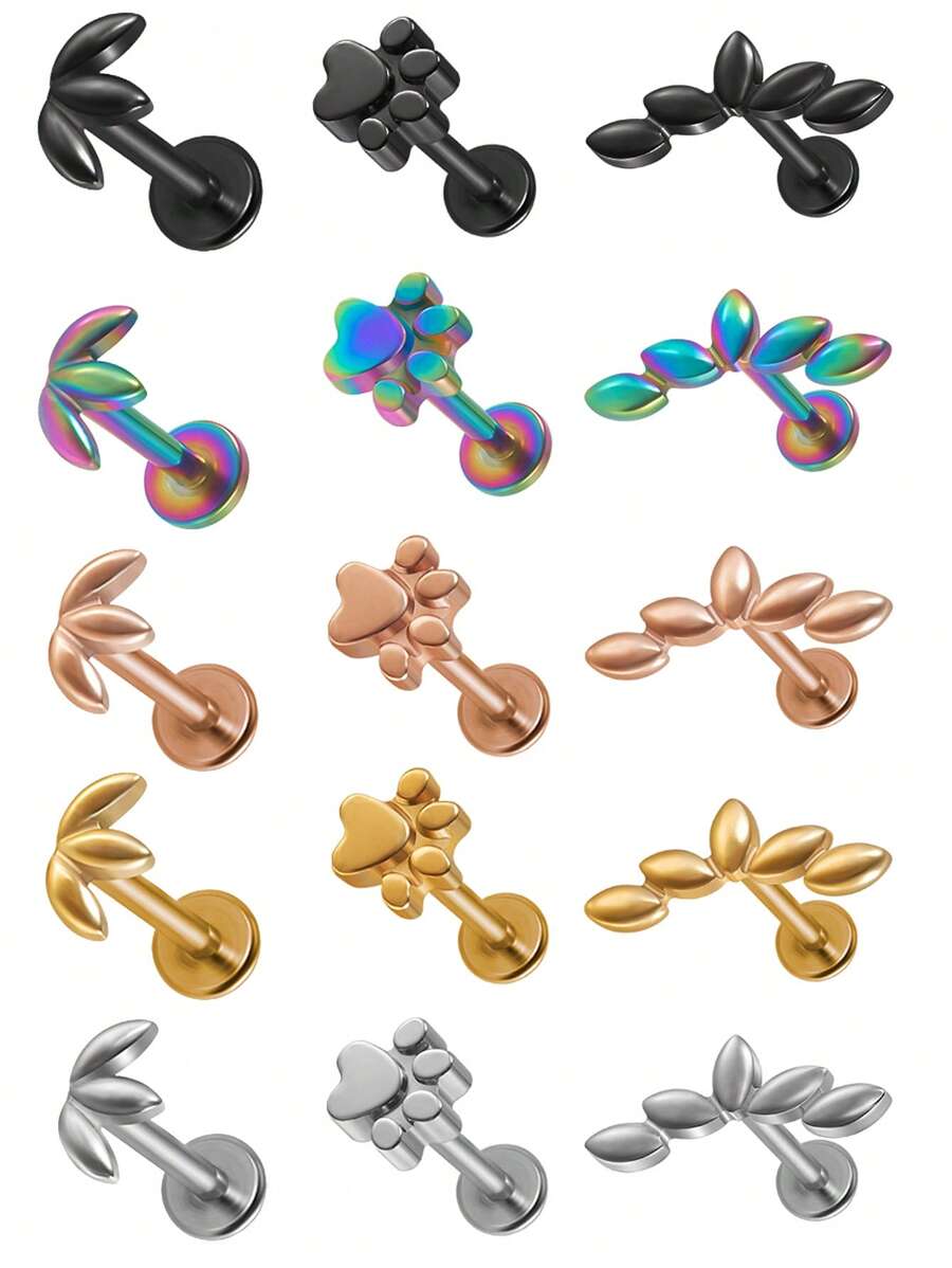 1 pièce Boucles d'oreilles clous en acier inoxydable en forme de serpent, étoile, cartilage tragus, hélix pour hommes et femmes, bijoux de piercing pour hélix et cartilage