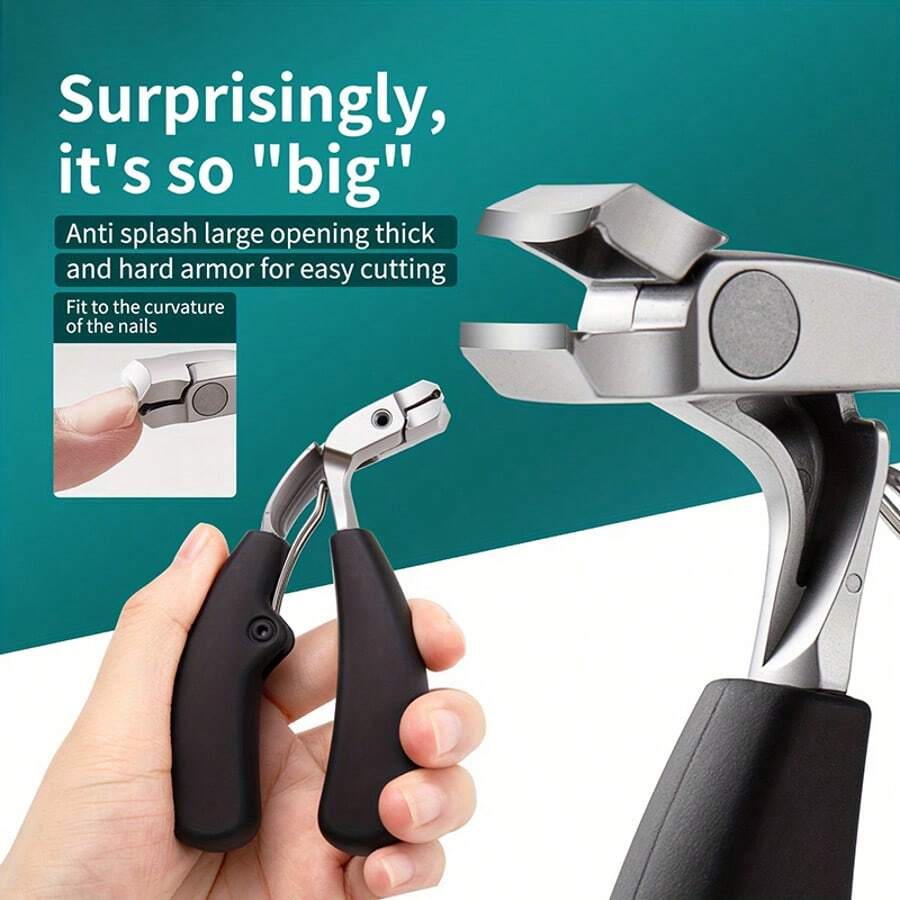 Toenail Clippers For Thick Nails For Seniors, Heavy Duty Angled Head Nail Clippers With Catcher, Wide Jaw Opening Anti-Splash Curved Nail Clippers Sharp Nail Cutter For Men And Women (A_Black)