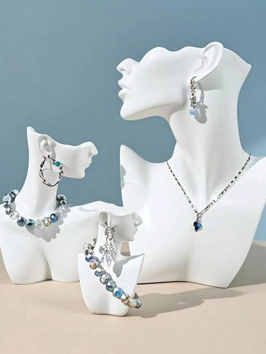 1pc White Elegant Polyresin Side-Profile Model Earring & Necklace Display Stand, Creative Jewelry Holder Display Prop