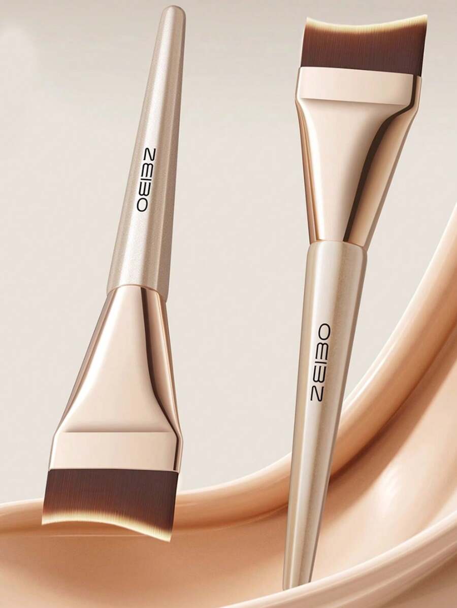 1 pieza Brocha de maquillaje base extra fina y sin descascarillado, de forma de luna creciente plana y afilada para un maquillaje de base perfecto, brocha para correctores