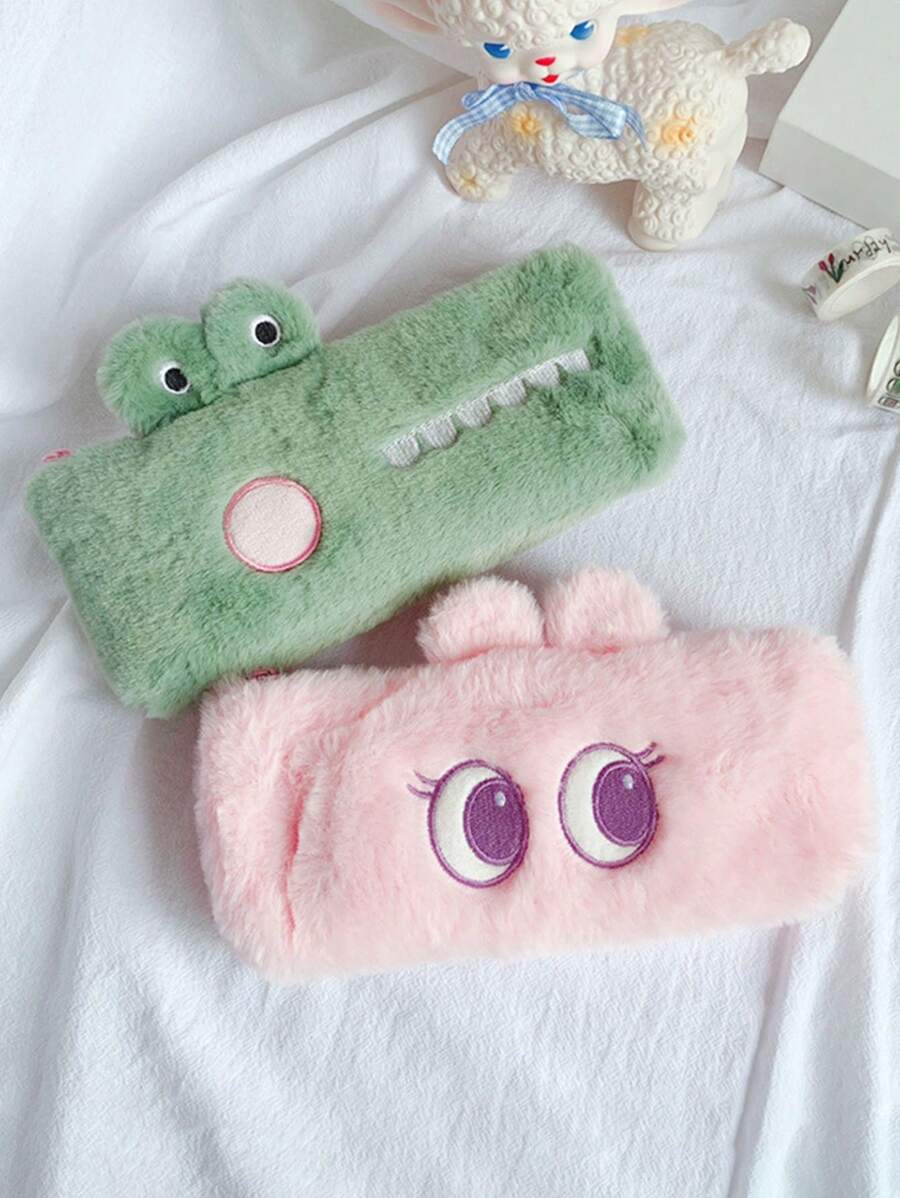 1pc Simple Cartoon Alligator Rabbit Eyes Plush Pen Bag Student Cute Large Capacity Stationery Bag Pencil Stationery Bag , Back To School Gifts