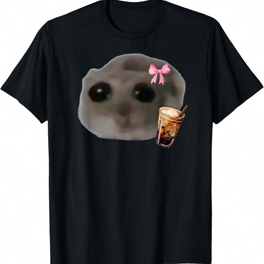 Sad Hamster Meme Bubble Tea Girl With Bow Funny T-Shirt