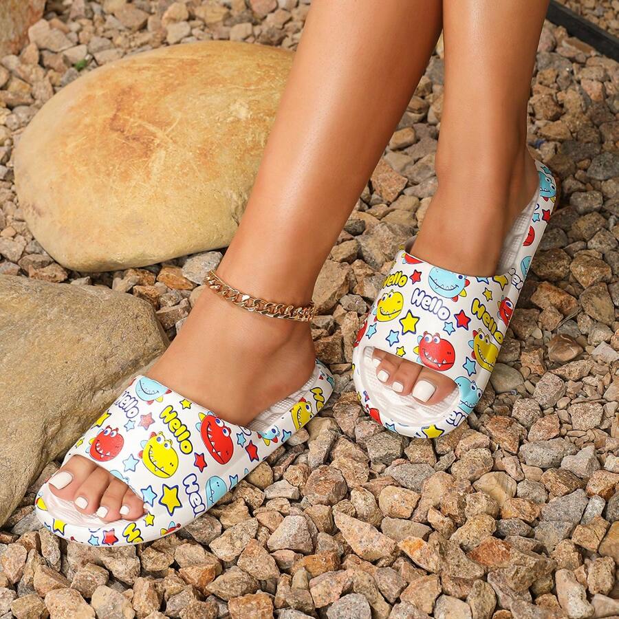 Sandalias de verano vibrantes para damas - De fácil deslizamiento, punta abierta, tacón plano, cómodas y lavables a mano - Adecuadas para todas las estaciones