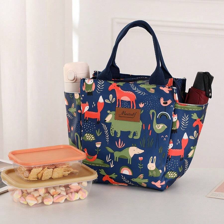 meetself 1pc Portable Large Capacity Insulated Lunch Bag, Waterproof Thermal Lunch Box Tote For Carrying Out
