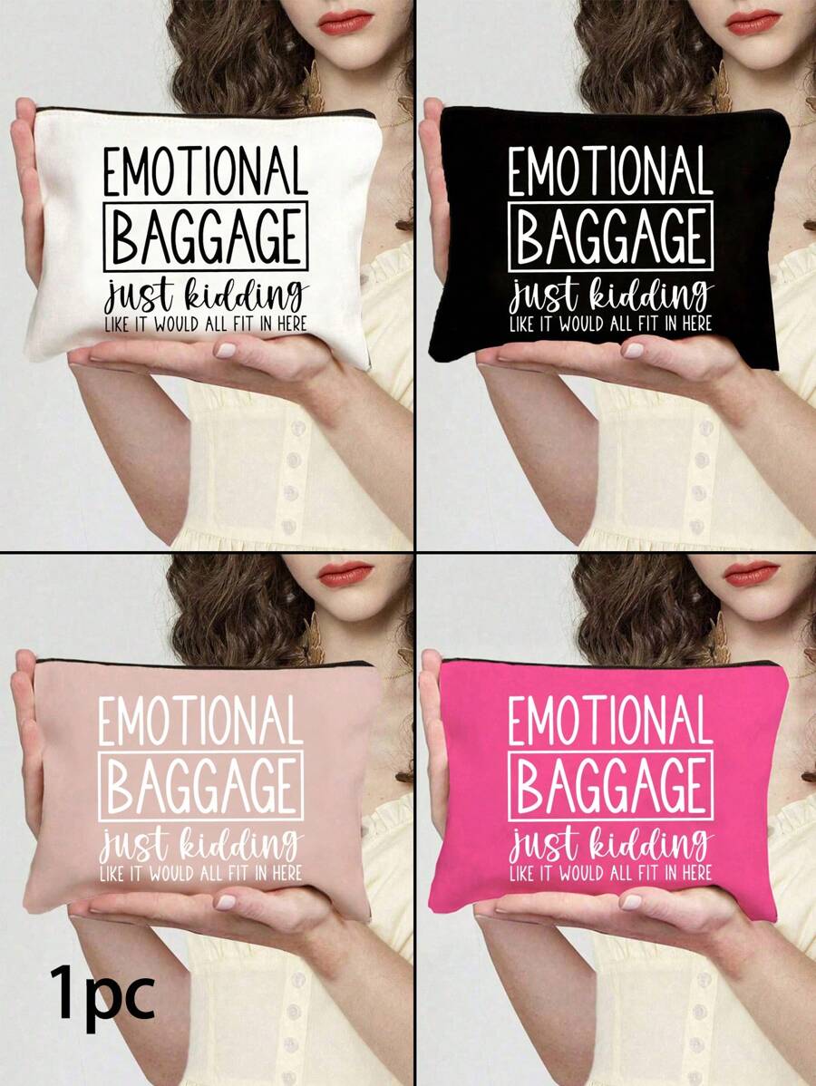 Leraar Waardering Cadeau Make-up Tas Met "EMO TIONAL BAGGAGE" Prints, Linnen Portemonnee, Cosmetische Tas, Voering, En Geen Sluiting - Perfect Voor Opvoeders En Schoolpersoneel, Leraar Bedankcadeau, Stijlvolle Casual Accessoires Voor Uitjes, Vakantie
