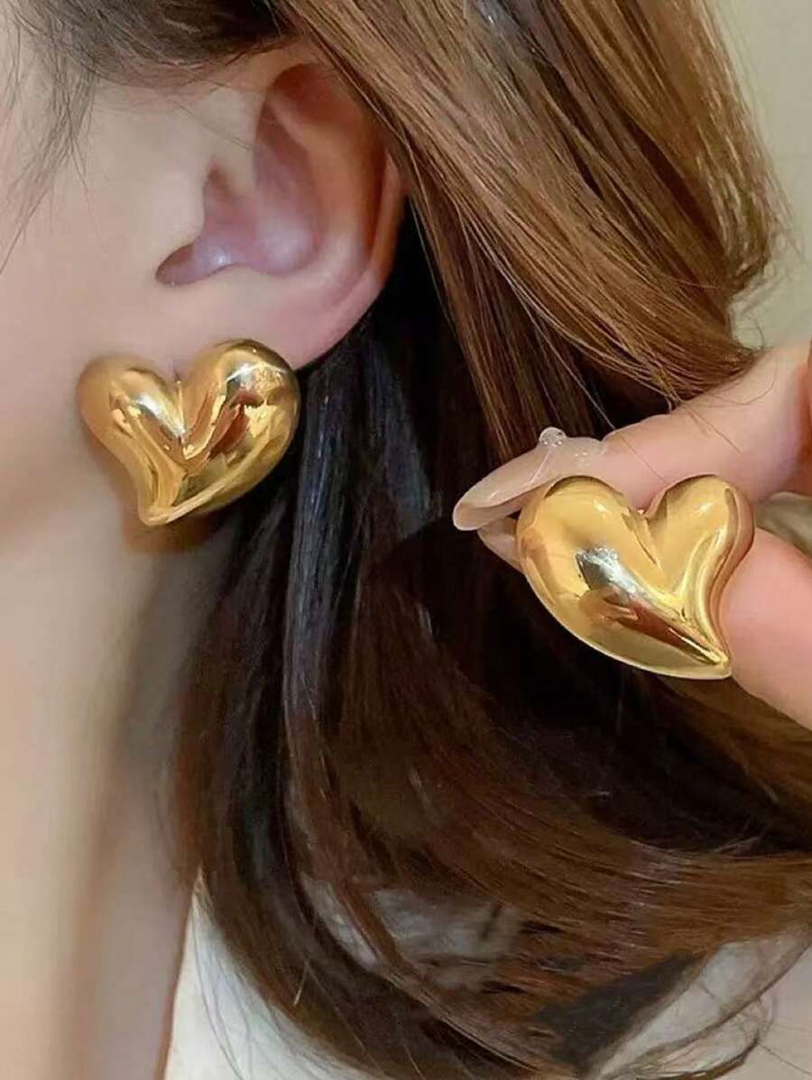1 Pair Sweet Heart-Shaped Stud Earrings, Suitable For Dates, Holidays, Gifts For Friends