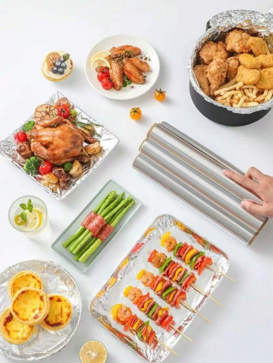 1 Roll Multifunctional Barbecue Foil, Thickened Barbecue Foil Suitable For Grilling, Baking, Air Fryer, Oven And Kitchen Use, Shiny Metal Surface, Flexible Design, Food Wrap | Multipurpose Kitchen Utensils, Barbecue Accessories