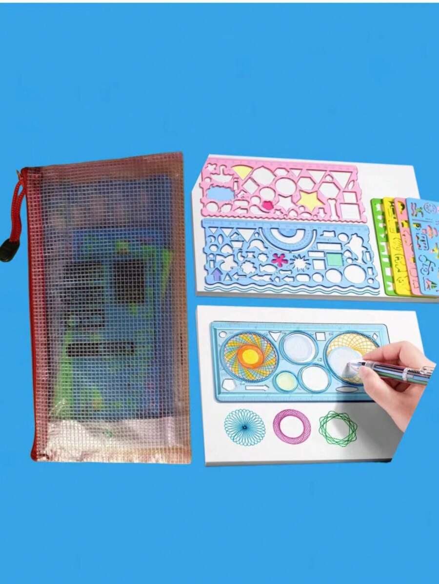 Set de 7 plantillas para dibujar Juego de reglas geométricas multifuncionales para herramientas de dibujo Útiles escolares Plantilla de plástico de gran tamaño Conjunto de plantillas para dibujo de patrones Adecuado para estudiantes Dibujo a mano Periódico Dibujo Regalo para niñas y niños
