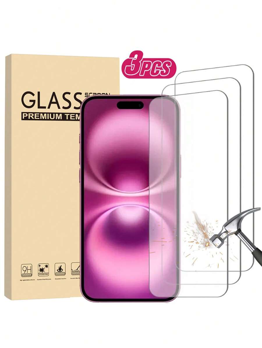 3 pezzi di vetro temperato compatibile con 16, protezione dello schermo completa per 16 Pro Max, 16 Plus, 16 Pro, 16 Pro, pellicola protettiva regalo ideale per compleanni, famiglia, amici, accessori per telefono