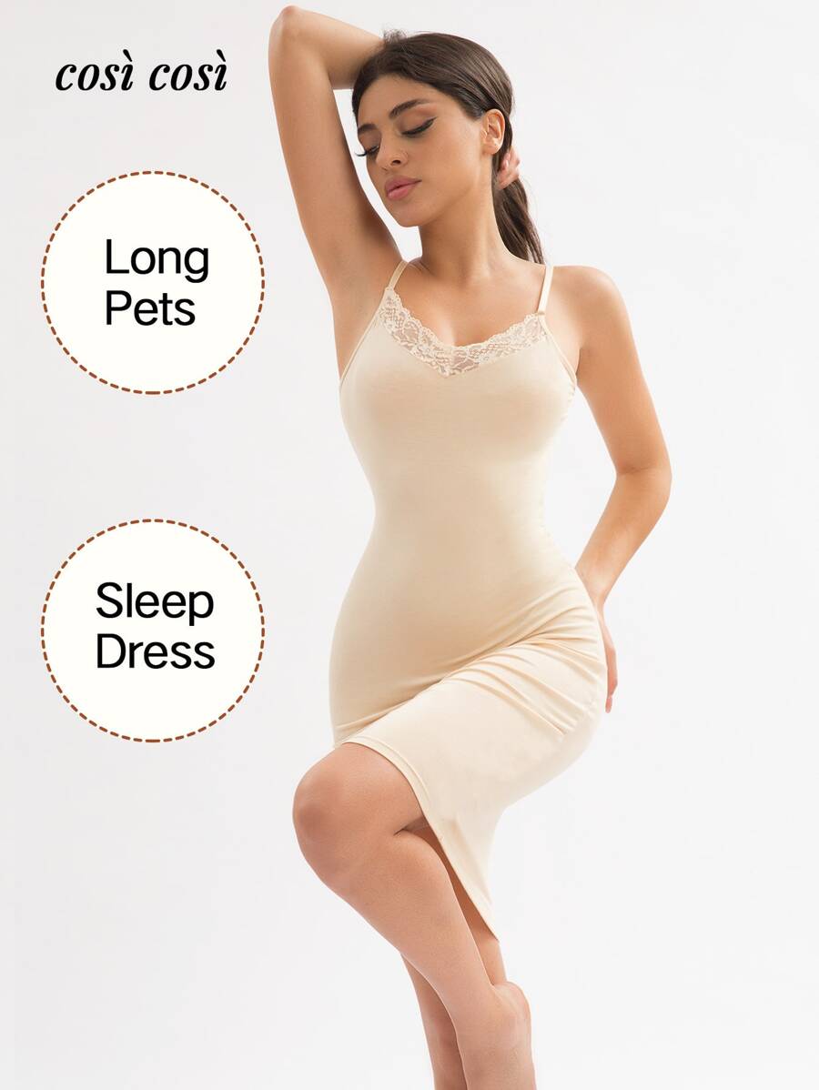 1 pezzo Abito da notte da donna con scollo a V, spalline regolabili, con inserti in pizzo, elegante e sexy, ideale per le vacanze