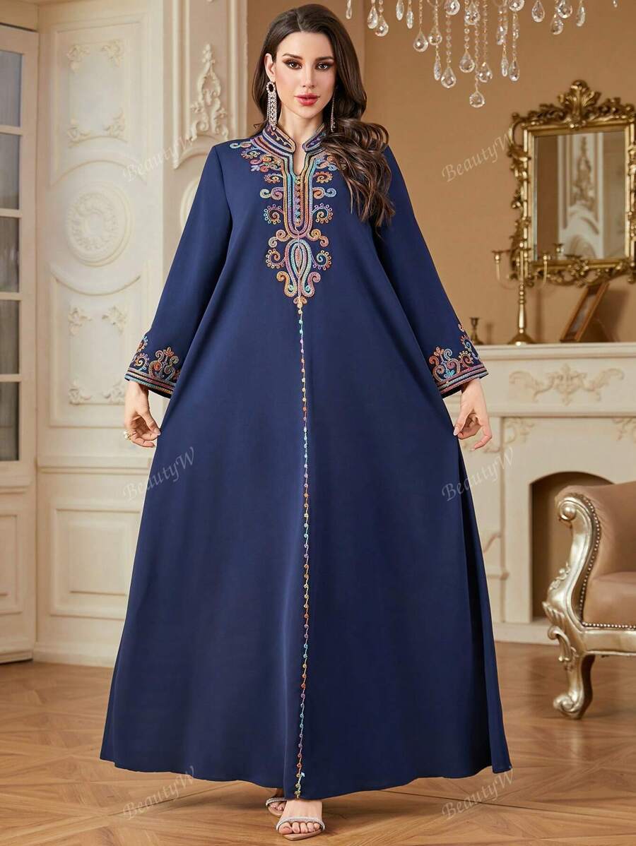 Abito ampio e lungo in stile arabo, ricamato, elegante e lussuoso per donne musulmane