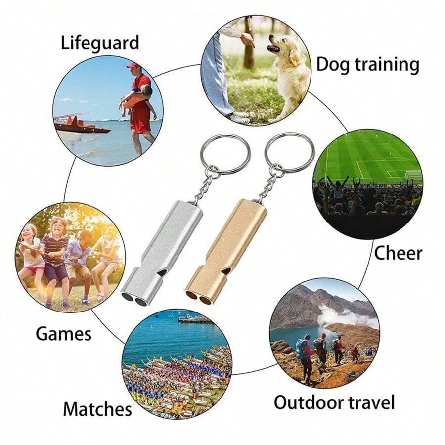 1Pc Vogeltrainingsfluitje Draagbare aluminium veiligheidsfluitje voor buiten wandelen kamperen overleving nood sleutelhanger multitool Dual-Tube overlevingsfluitje evenement scène arrangement commando spel activiteit training repetitie verrassingscadeaus voor vrienden