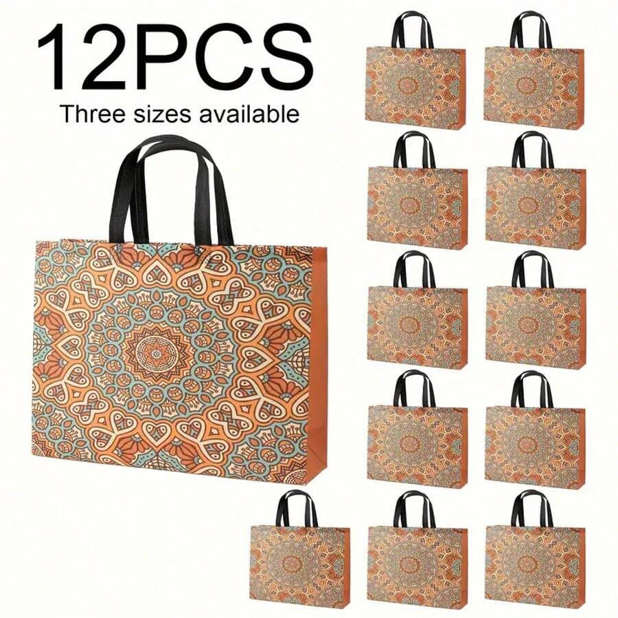 12pcs Mixed Color Woven Tote Bag Gift Box With Handle - Waterproof, Shrink-Proof, Foldable Shopping Bag, Clothes, Wedding, Party - 3 Sizes Reusable Gift Packaging, For Mother's Day, Bridesmaid Gifts, Graduation Gifts, Birthday Gifts, Wedding Gifts, Birthday, Bride, Wedding