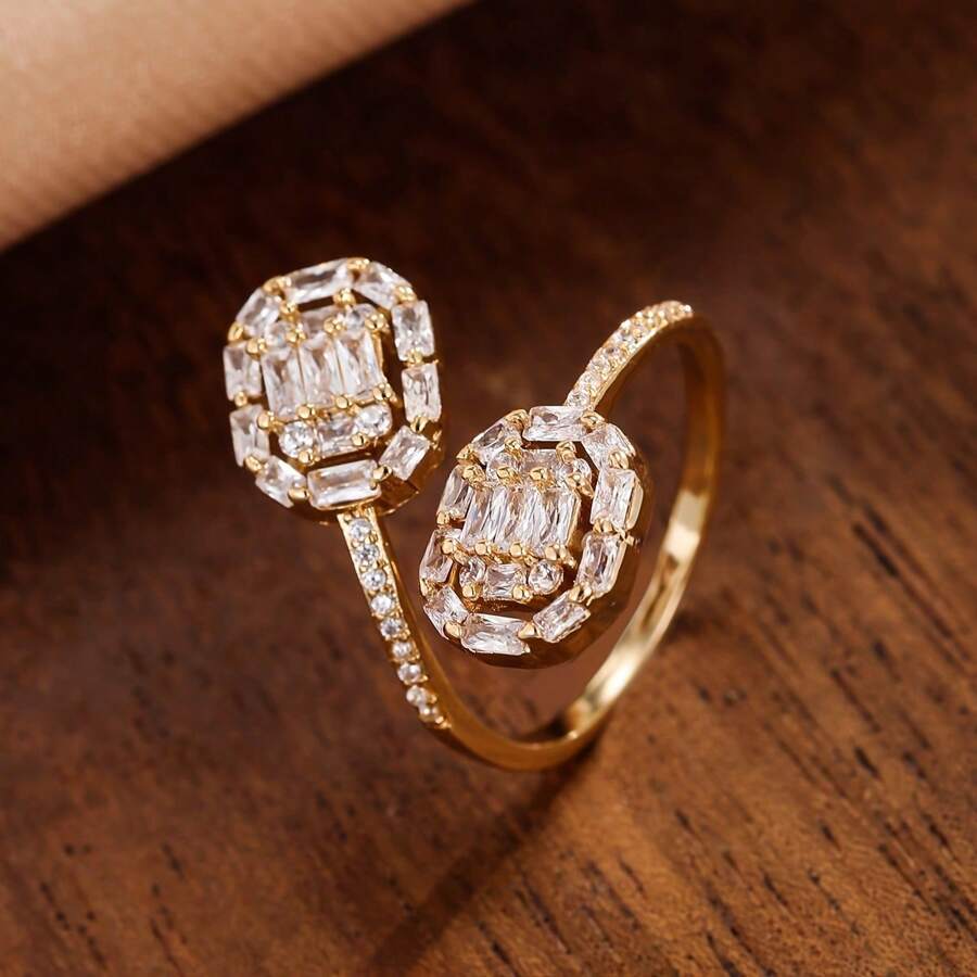 1pc Fashionable Creative Open Ring For Women, Inlaid Synthetic Cubic Zirconia, Suitable For Dates/Parties, A Classic & Versatile Accessory