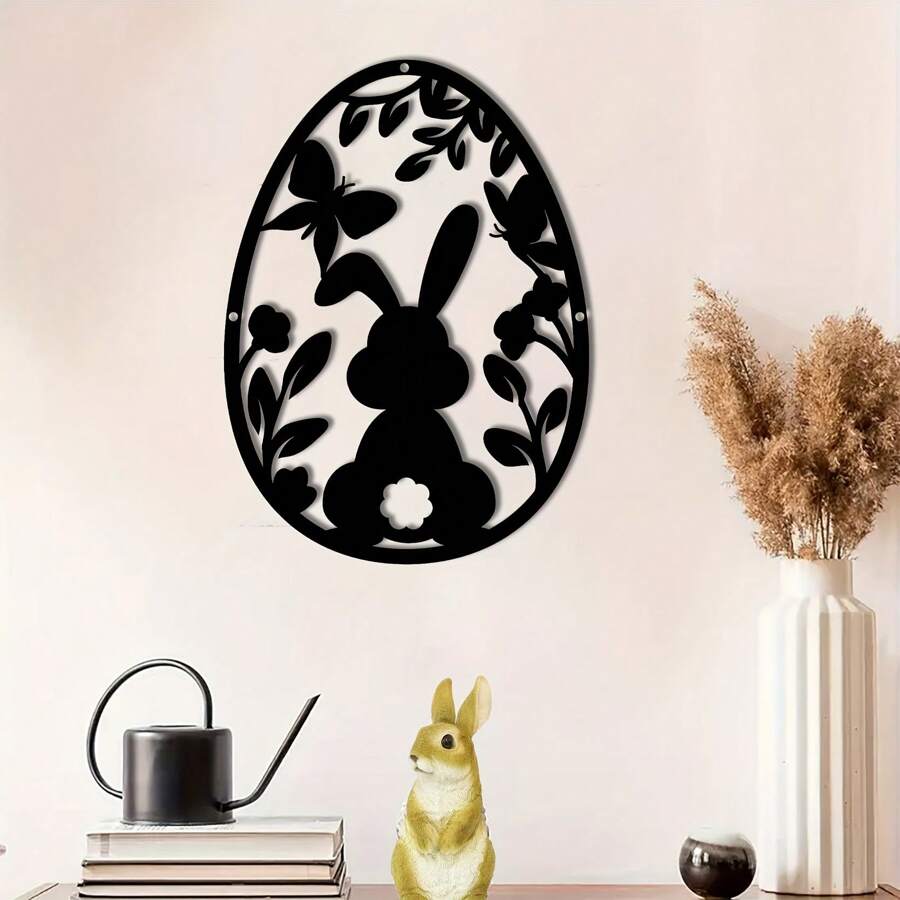 1pc Metallic Bunny Easter Egg Wall Decor, Reusable Holiday Home And Party Decoration, Ideal Gift For Friends, Bunny Accessory