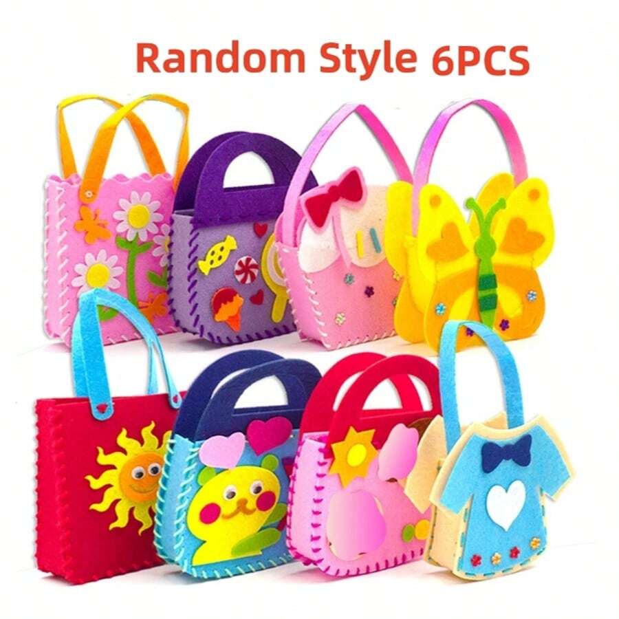 2/6/8pcs Cartoon Non-Woven Handmade Crafts Toys, Children DIY Bag Animal & Flower Handbags Crafts, Sewing Art Toys Decor, Random Style