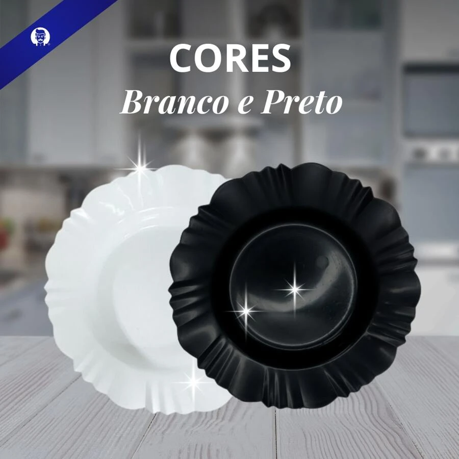 Kit 20 Prato Fundo com Borda Branco Preto Refeição Churrasco Festa Pratos Plastico