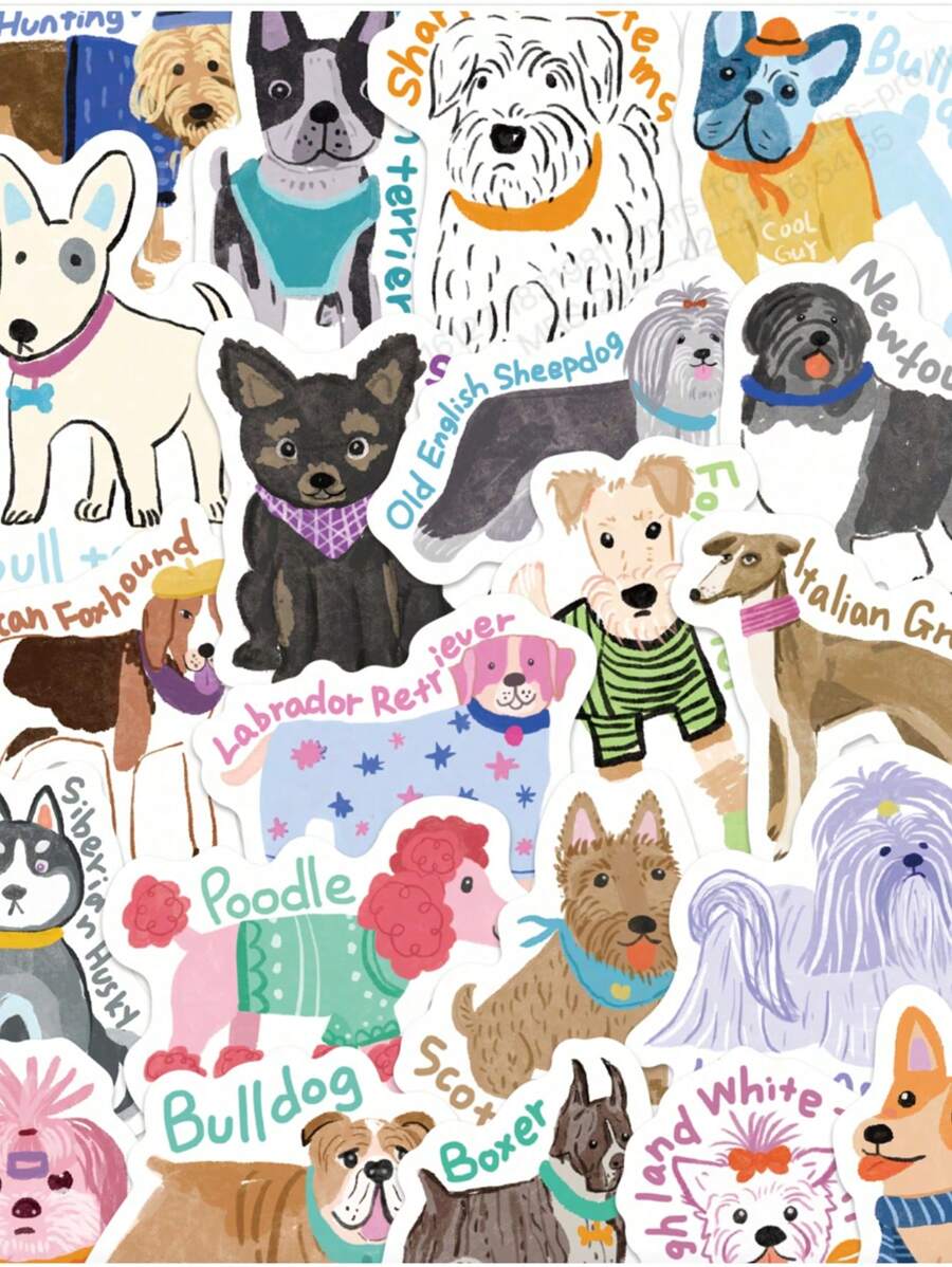 100 piezas de pegatinas con diseño de perros de dibujos animados en estilo dibujado a mano para diario, scrapbook, funda de teléfono, portátil, decoración de taza de agua, útiles escolares, de vuelta a la escuela