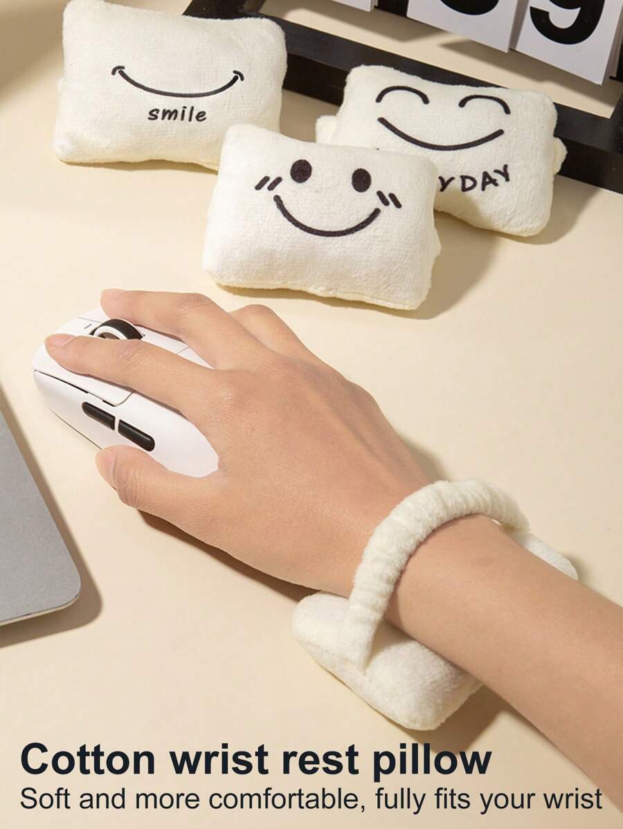 Mini oreiller de support de poignet avec expression mignonne. Réduit la fatigue, protection anti-usure du poignet, tapis de souris pour fournitures de bureau. Confortable.