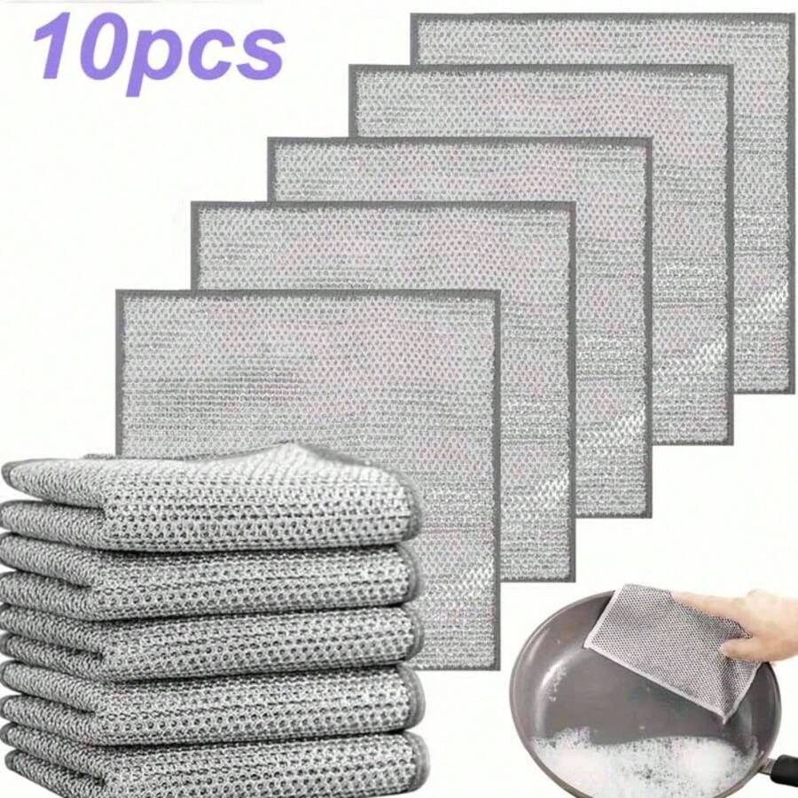 10/5 Steel Wires Dishwashing Cloth, Metal Wire Scrubbing Cloth, Grid That Does Not Damage The Pot, Cleaning Cloth For Kitchen Stove, Pot Cleaning Cloth For Removing Stains, Special Purpose