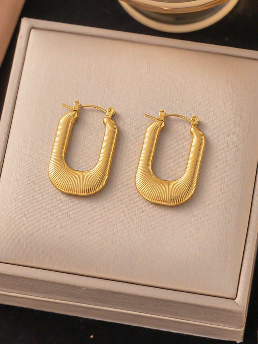 One Pair Of Sophisticated Women's High-End Metallic Earrings - Stainless Steel Jewelry With Unique Luxury Design - Perfect For Fashion-Forward Individuals