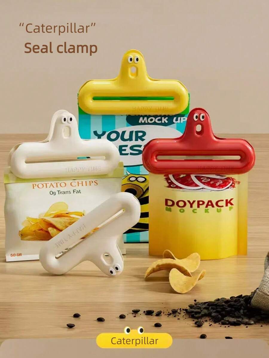 1pc/2pcs Caterpillar-Shaped Sealing Clips - Moisture-Proof Snack Clips, Reusable Kitchen & Household Food Storage Clamps, Multi-Purpose Freshness Sealers