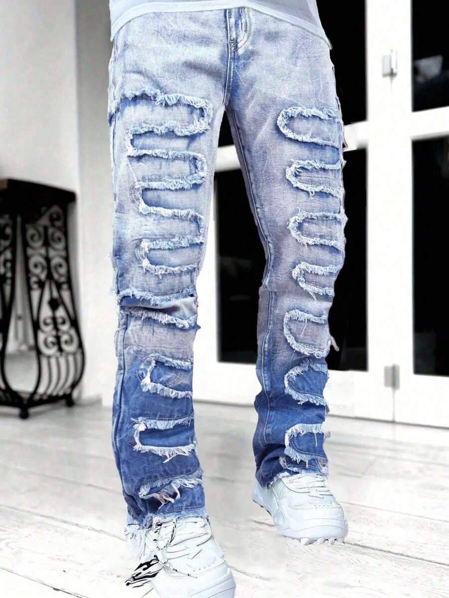 Jeans da uomo slim fit a gamba dritta, con effetto consumato