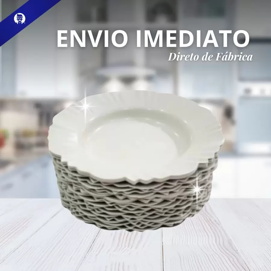 Kit 20 Prato Fundo com Borda Branco Preto Refeição Churrasco Festa Pratos Plastico