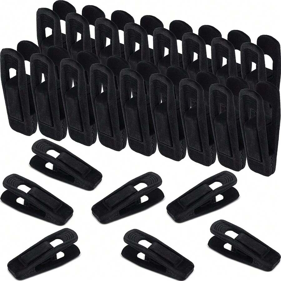 10pcs Gray/Black Velvet Hangers Clips Pack Of 10, Pants Hangers Velvet Clips, Large Opening Clip Strong Finger Flocked Clips Perfect For Use With Slim-Line Clothes Velvet Hangers