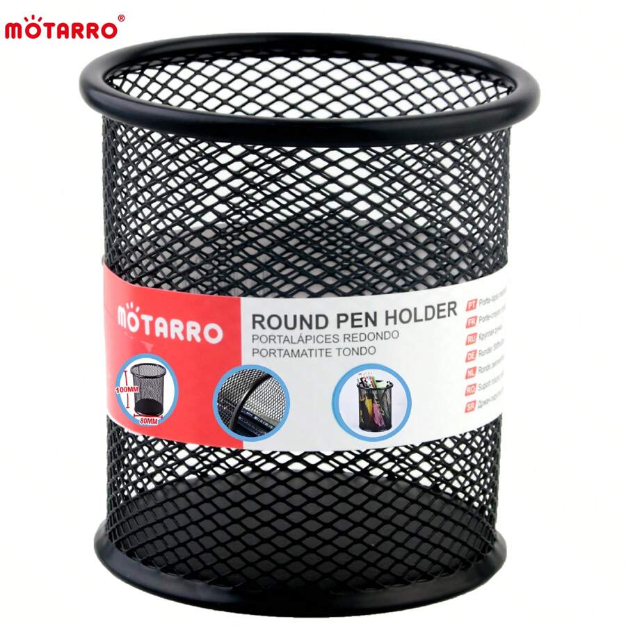 Motarro* 1 pieza MOTARRO Portalápices para escritorio de oficina, recipiente organizador de metal con malla cuadrada redonda para bolígrafos, lápices y útiles, estuche escolar