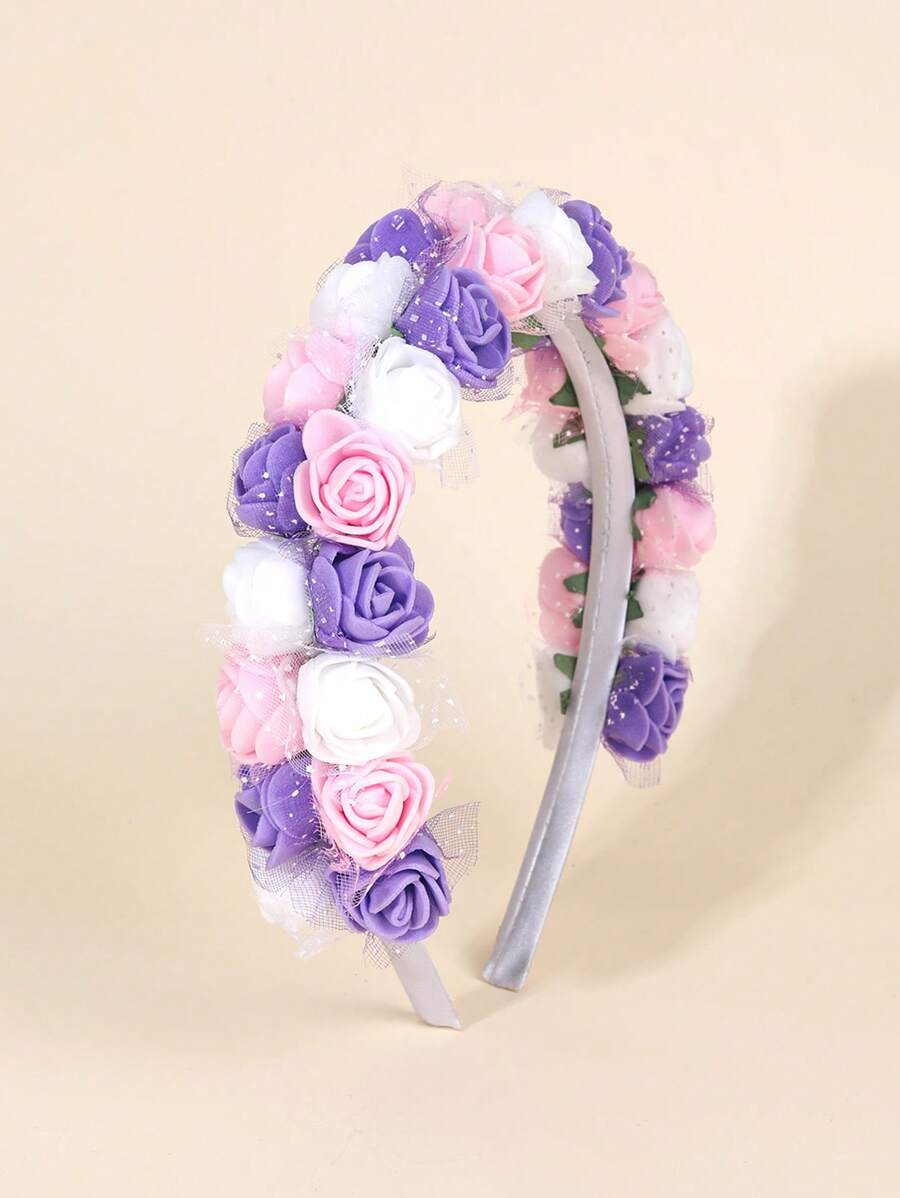 1 pieza Diadema con flores de espuma, apta para la vida diaria y fiestas festivas, temporada de bodas, accesorio para el cabello para niñas