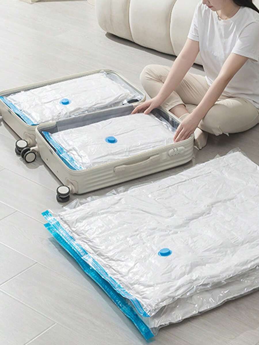 Set de 5 piezas/3 piezas/1 pieza de bolsas de compresión al vacío gruesas, bolsas de almacenamiento impermeables y antihumedad para uso doméstico, ropa de cama, empaque, viaje, dormitorio, bolsas de compresión al vacío reutilizables, funda antipolvo para ropa, ahorro de espacio para vestidos, pantalones, zapatos, jeans, botas, faldas, bolsas para la escuela, accesorios y artículos escolares
