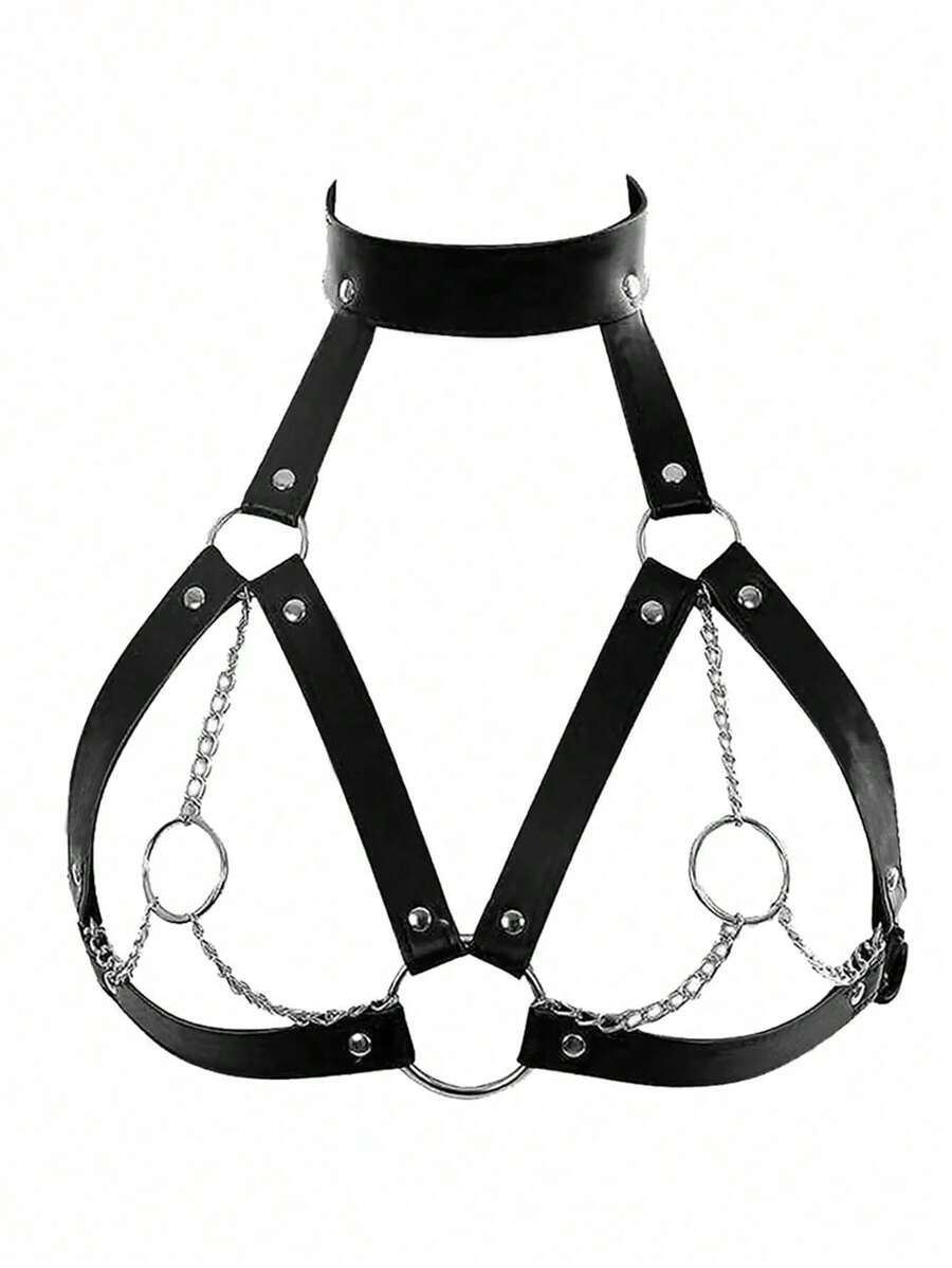 1 Pieza Arnés de pecho para mujer con cadena, accesorio de vestimenta de ropa interior, discoteca, accesorios de moda, ajustable, estilo punk gótico