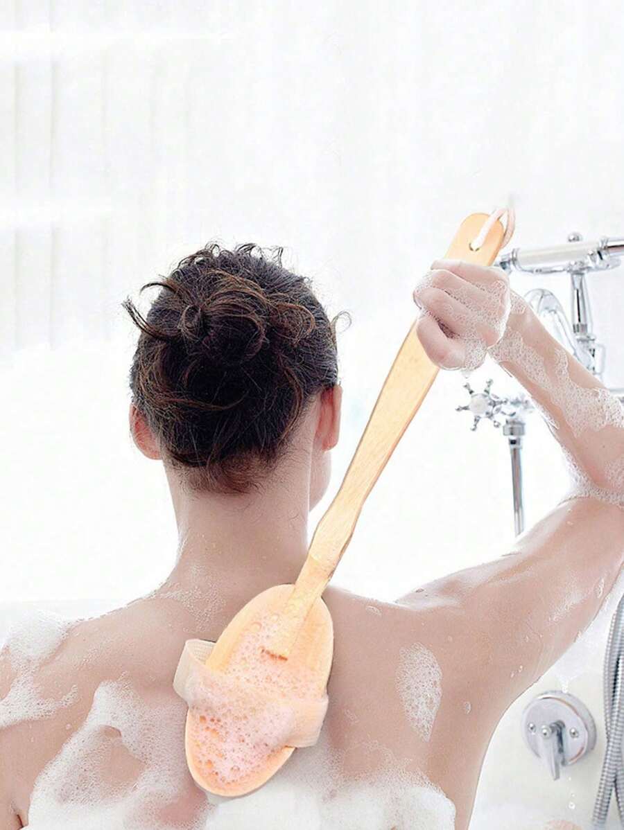 1pc Detachable Bamboo & Wood Bath Scrubber With Soft Bristles For Exfoliating & Massage Home Bathroom Decor Summer Back To School