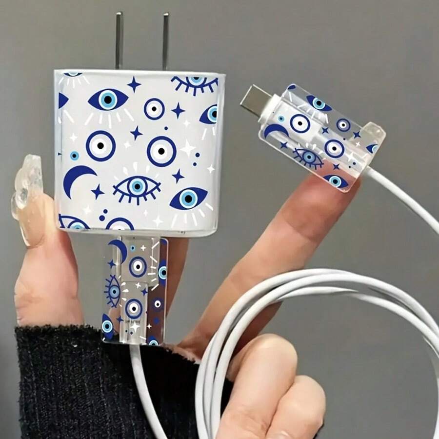 Premium Charging Adapter Protector Case For Blue-Eyed Compatible With IPhone 16 Pro Max/15 Pro, 30W Fast Charger Adapter Cover, Adorable Compatible With IPhone 14/13 Cable Winding Rope To Prevent Breakage