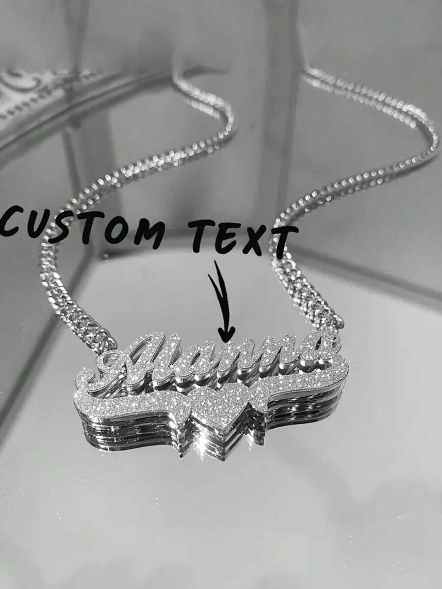 1pc Custom Double Layer Name Necklace Stainless Steel Cuban Chain Heart Name Plate Shiny Pendant 3D Name Personalized Jewelry Unisex Christmas Gift For The Family Stylish Gorgeous Holiday Gift For Him, Engraved, Stainless, Unisex, Casual, Custom, Personalized, Unique, Customized, Children, School Supplies, For Teenagers, Junior High School Students, Middle School Students, High School Senior High School Students, College Students, University Students, Freshman, Sophomore, Underclassmen