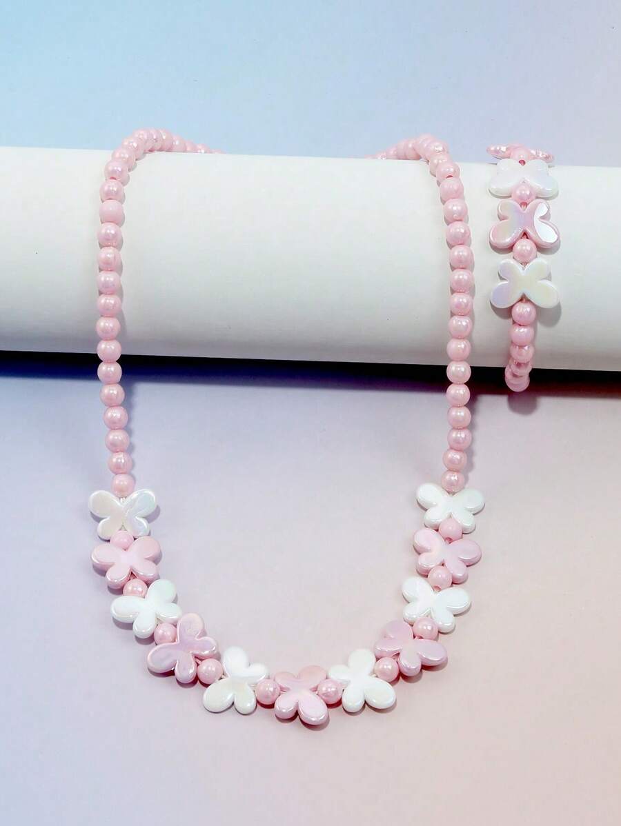 2 stuks prachtige vlinderontwerp acryl armband en kralen ketting set, vrouwen mooie vlinder bedel kralen armband en ketting set, levendige kleuren, perfect voor feestelijke partijen, verjaardagscadeaus en leuke accessoires voor vrouwen - schattig, en gemakkelijk te dragen