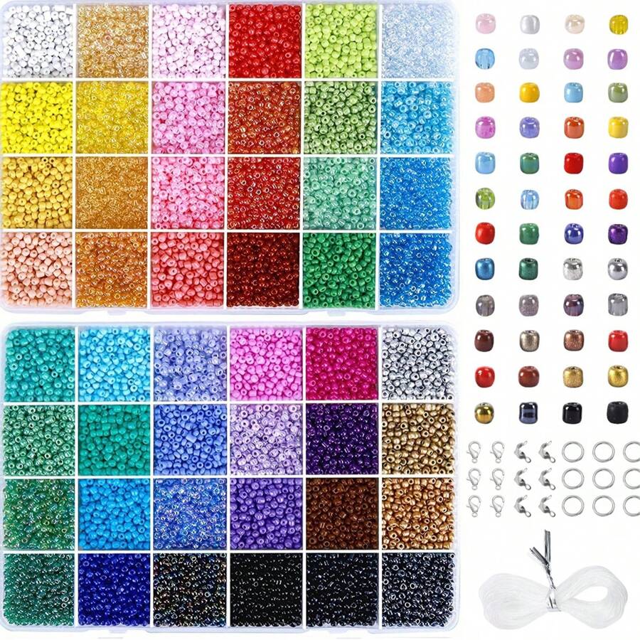 3MM Bracelet Beads Kit For Jewelry Making, 5760/11520pcs Seed Beads Small Glass Beads 8/0 Rainbow Beads Set With Elastic String For Crafts