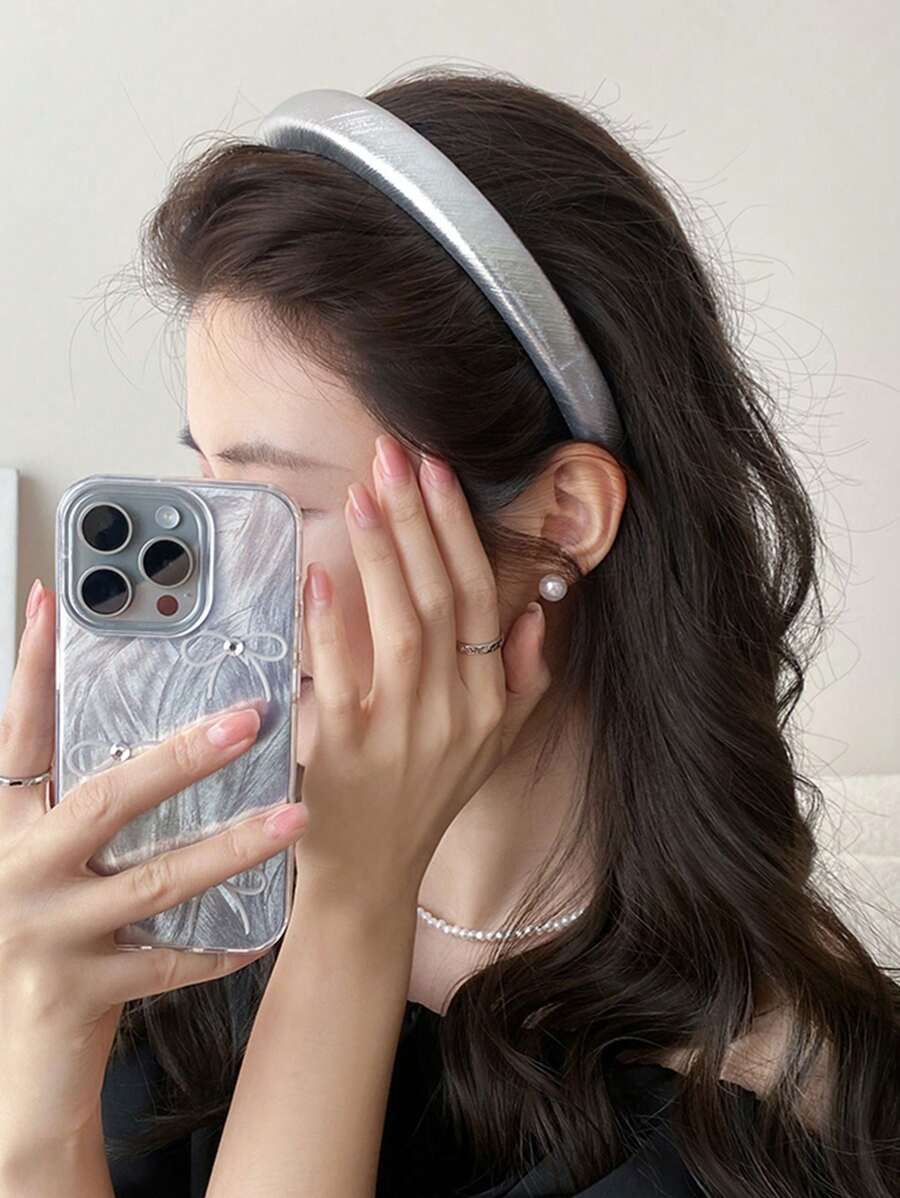 Korean Fashionable High-End Silver Volumizing Headband, Versatile For Going Out, Stylish Hair Accessory For Women
