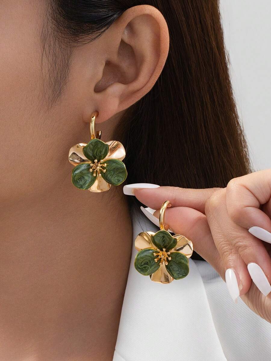 1 par de pendientes vintage con colgante de flor multicapa de estilo festivo y dinámico, regalo para mujeres