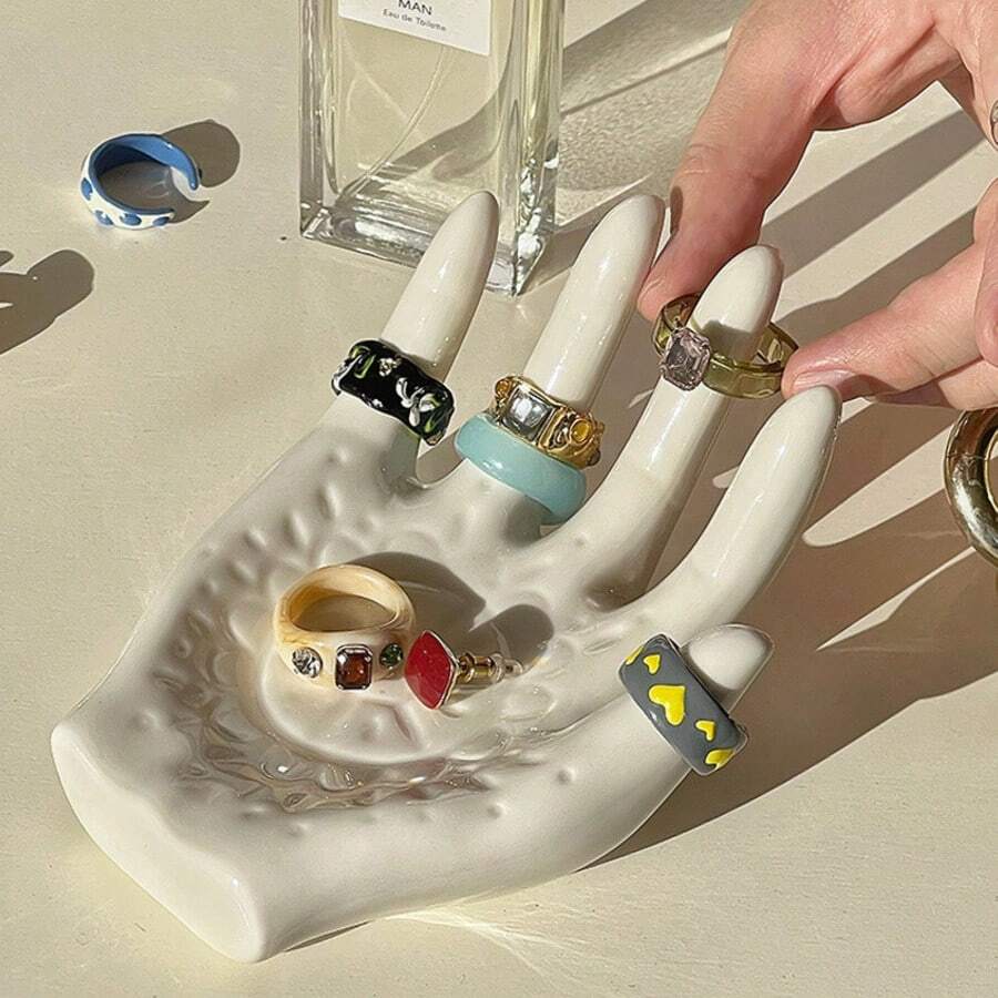 1 pièce Support de rangement en forme de paume, présentoir en céramique pour bijoux. Support de présentation adapté à la décoration de la maison, au rangement et à l'organisation lors des voyages.
