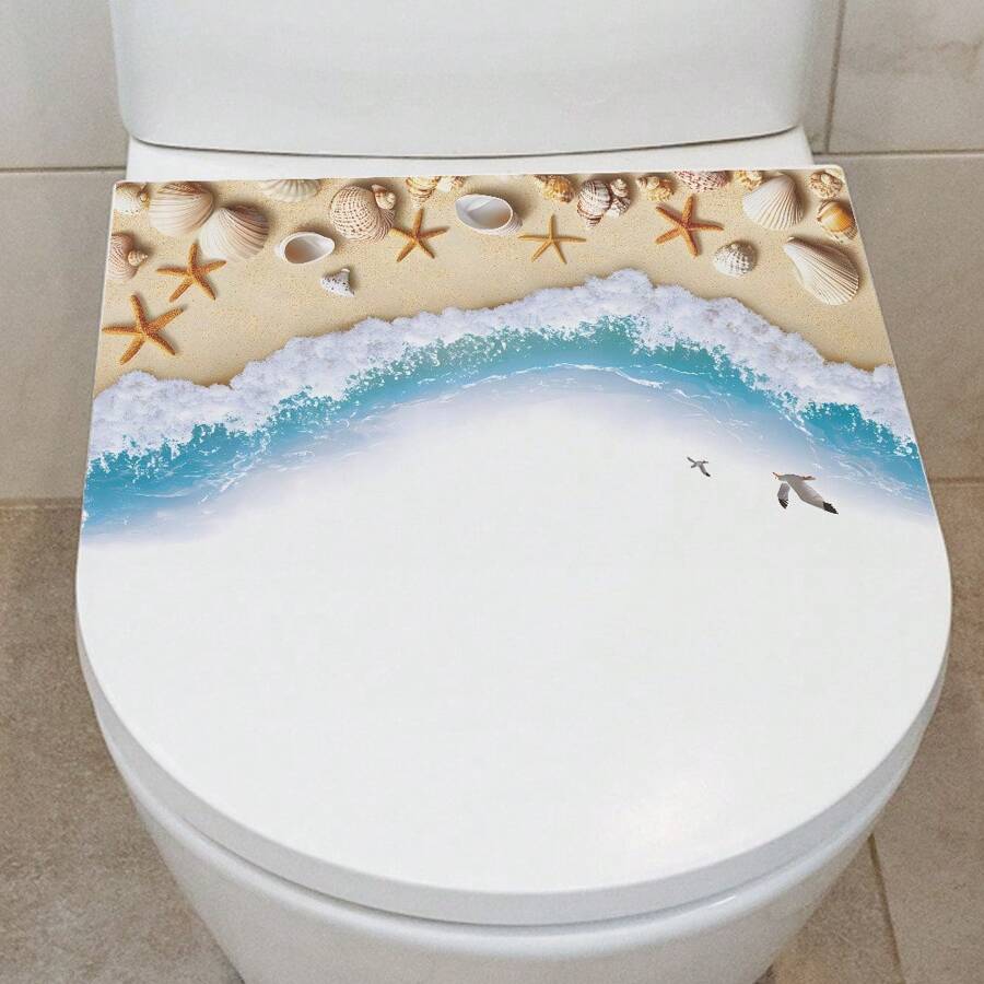 1PC Creative Beach, Shell, Starfish Bathroom Toilet Decorative Stickers, Self-Adhesive Removable Wall Decals Gifts Birthday Graduation Room Decor Home Decor Wall Decor Bathroom Decor Bedroom Decor Room Decoration Stuff Living Room Decor House Decor Home Decor Living Room Wall Art Wall Paper Personalised Stickers