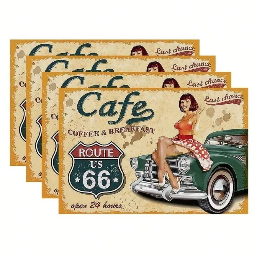 1/4/6 Pcs High Quality Placemats, 66 Route Design Pattern, Heat & Iron Resistant, Soft Touch, Suitable For Furniture Decor, Living Room, Kitchen, Party, Picnic, 100% Polyester, Machine Washable