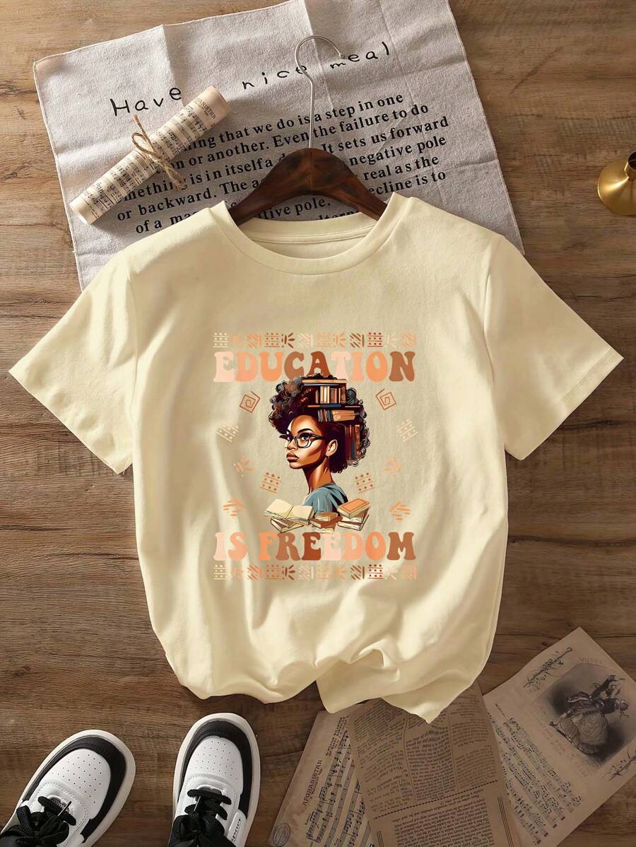 Summer Casual Women's Round Neck T-Shirt, Slim Fit Short Sleeved T-Shirt
