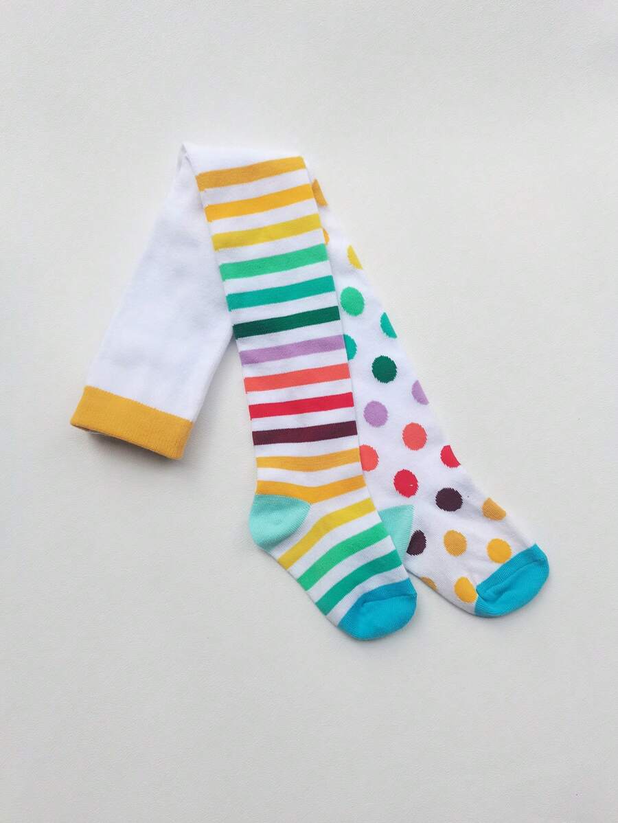 1pc Girls Striped Plaid Heart Pattern Patchwork Cotton Tights, European Style Children Stockings